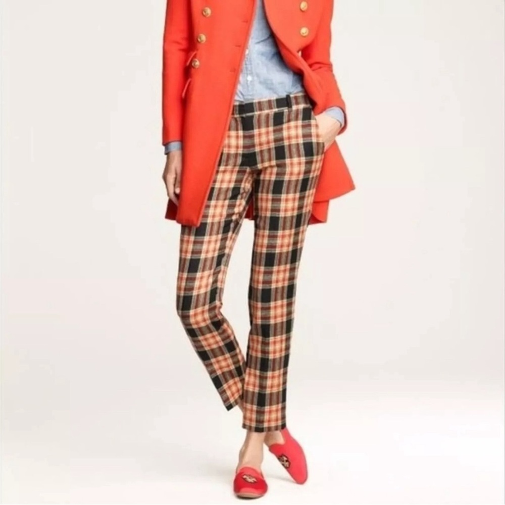 J Crew Pants Womens Cafe Capri Plaid Wool Trouser Red Black Sz 4 Preppy Workwear